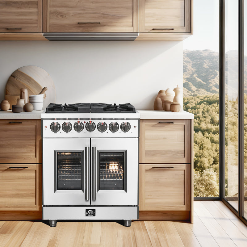 Load image into Gallery viewer, Forno Massimo 30-Inch Freestanding French Door Dual Fuel Range, 4 Burners, True Convection Oven
