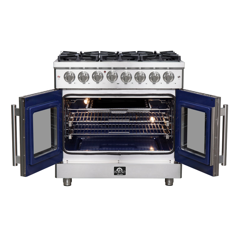 Load image into Gallery viewer, Forno Massimo 36-Inch Freestanding French Door Dual Fuel Range, 6 Burners, True Convection Oven
