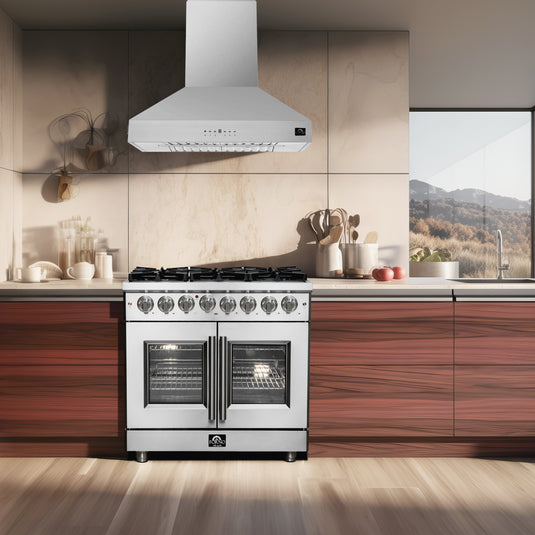 Forno Massimo 36-Inch Freestanding French Door Dual Fuel Range, 6 Burners, True Convection Oven
