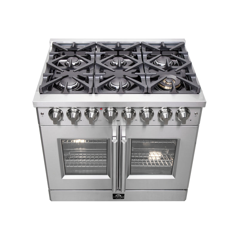 Load image into Gallery viewer, Forno Massimo 36-Inch Freestanding French Door Dual Fuel Range, 6 Burners, True Convection Oven
