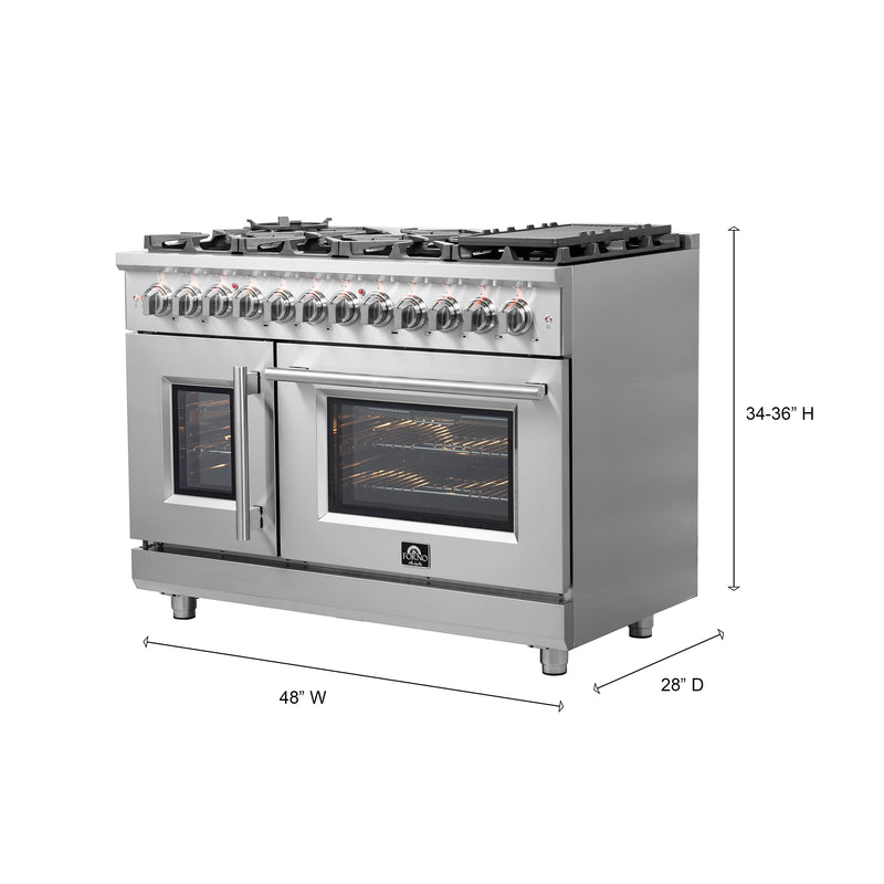 Load image into Gallery viewer, Forno Massimo 48-Inch Freestanding French Door Dual Fuel Range, 8 Burners, True Convection Oven

