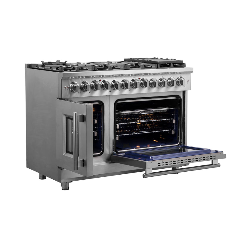 Load image into Gallery viewer, Forno Massimo 48-Inch Freestanding French Door Dual Fuel Range, 8 Burners, True Convection Oven
