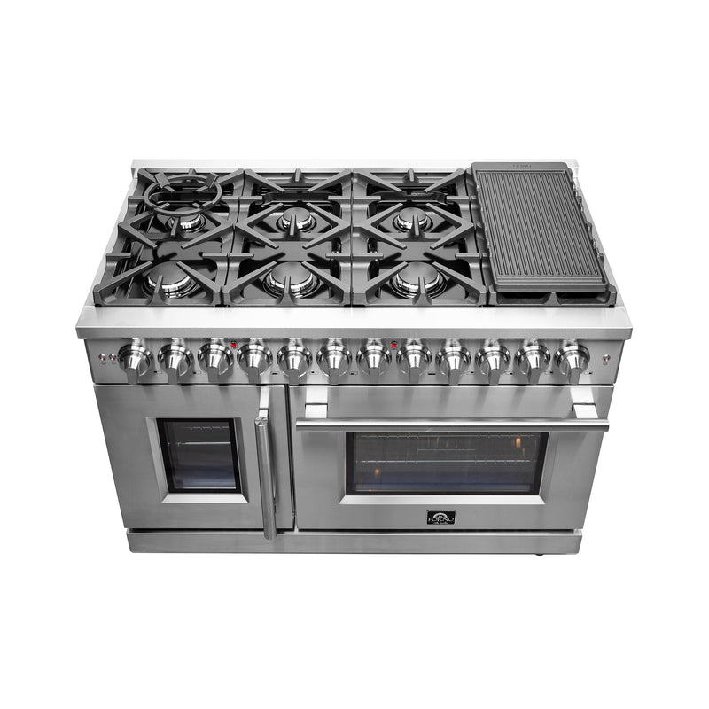 Load image into Gallery viewer, Forno Massimo 48-Inch Freestanding French Door Dual Fuel Range, 8 Burners, True Convection Oven

