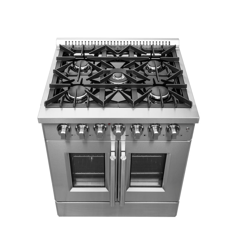 Load image into Gallery viewer, Forno Galiano 30-inch French Door Dual Fuel Range All Stainless Steel, 5 Sealed Burners 68,000 BTU, 4.32 cu.ft. True Convection Oven
