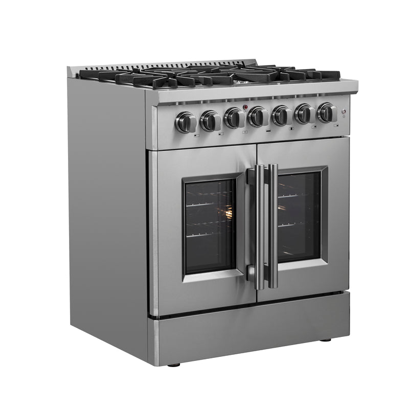 Load image into Gallery viewer, Forno Galiano 30-inch French Door Dual Fuel Range All Stainless Steel, 5 Sealed Burners 68,000 BTU, 4.32 cu.ft. True Convection Oven

