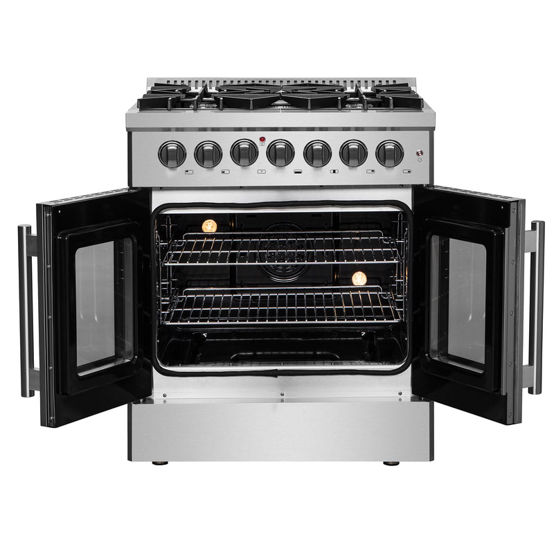 Load image into Gallery viewer, Forno Galiano 30-inch French Door Dual Fuel Range All Stainless Steel, 5 Sealed Burners 68,000 BTU, 4.32 cu.ft. True Convection Oven
