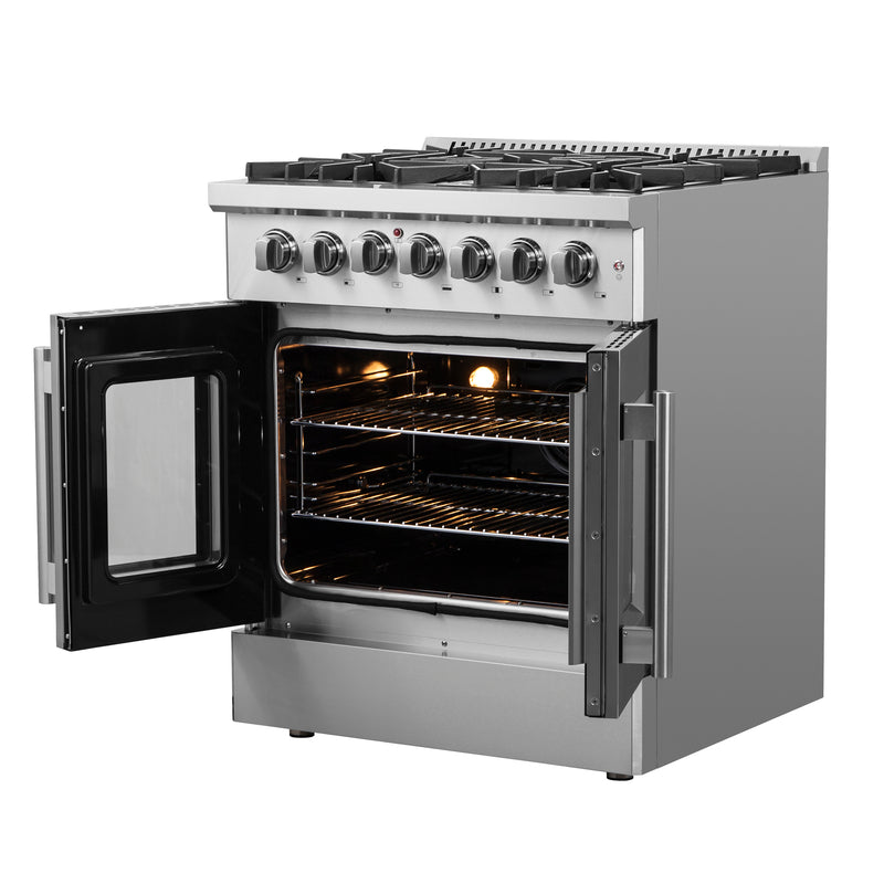 Load image into Gallery viewer, Forno Galiano 30-inch French Door Dual Fuel Range All Stainless Steel, 5 Sealed Burners 68,000 BTU, 4.32 cu.ft. True Convection Oven
