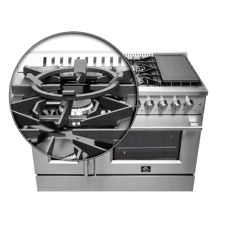 Load image into Gallery viewer, FORNO Galiano 48-Inch French Door Dual Fuel Range All Stainless Steel, 8 Sealed Burners, 107,000 BTU, Griddle, 6.58 cu.ft. Double Ovens
