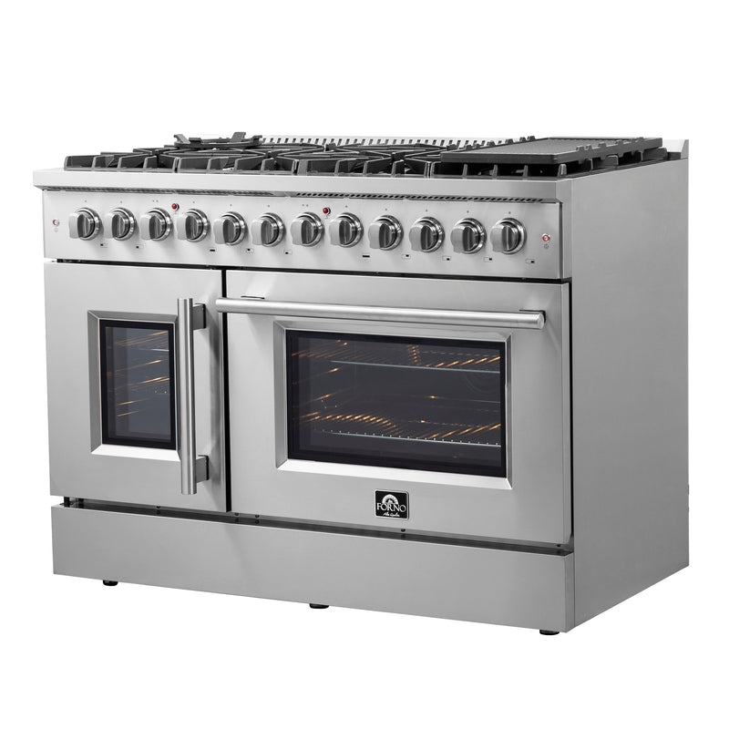 Load image into Gallery viewer, FORNO Galiano 48-Inch French Door Dual Fuel Range All Stainless Steel, 8 Sealed Burners, 107,000 BTU, Griddle, 6.58 cu.ft. Double Ovens
