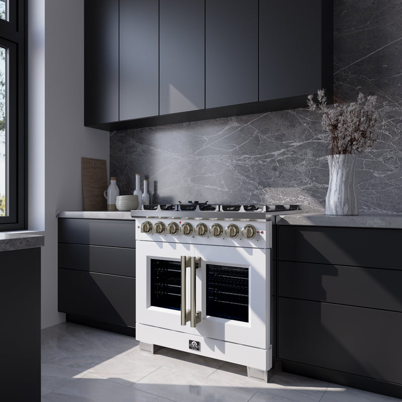 Load image into Gallery viewer, Forno Capriasca 36 Inch, White Freestanding French Door Dual Fuel Range with 6 Burners - FFSGS6387-36WHT
