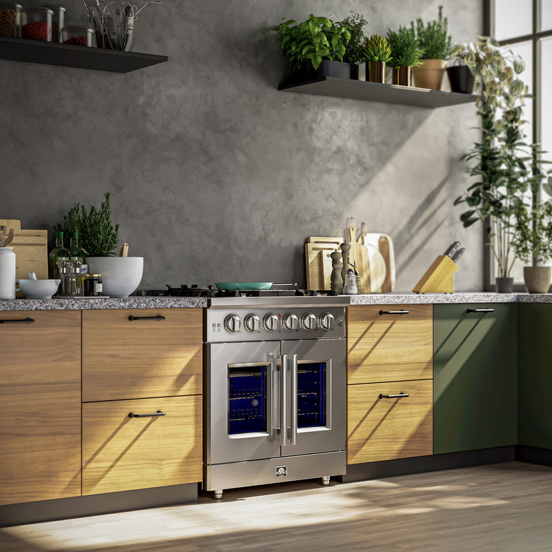 Load image into Gallery viewer, Forno Massimo 30-Inch Freestanding French Door Gas Range, 4 Burners, Convection Oven, Energy Efficient
