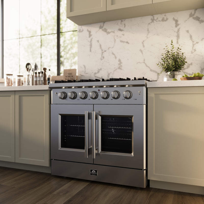 Load image into Gallery viewer, Forno Galiano 36-Inch Freestanding French Door Gas Range, 6 Burners, Convection Oven, Energy Efficient
