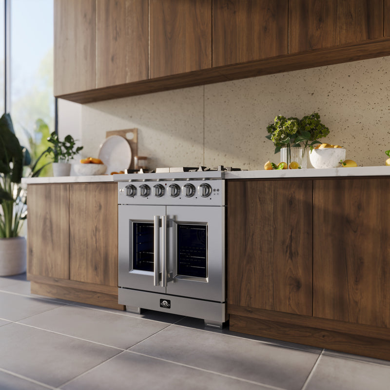 Load image into Gallery viewer, Forno Capriasca 30-Inch Freestanding French Door Gas Range, 4 Burners, Convection Oven, Energy Efficient
