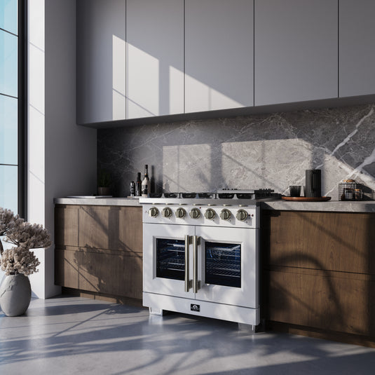 Forno Capriasca 36-Inch, White Freestanding French Door Gas Range with 6 Burners - FFSGS6460-36WHT