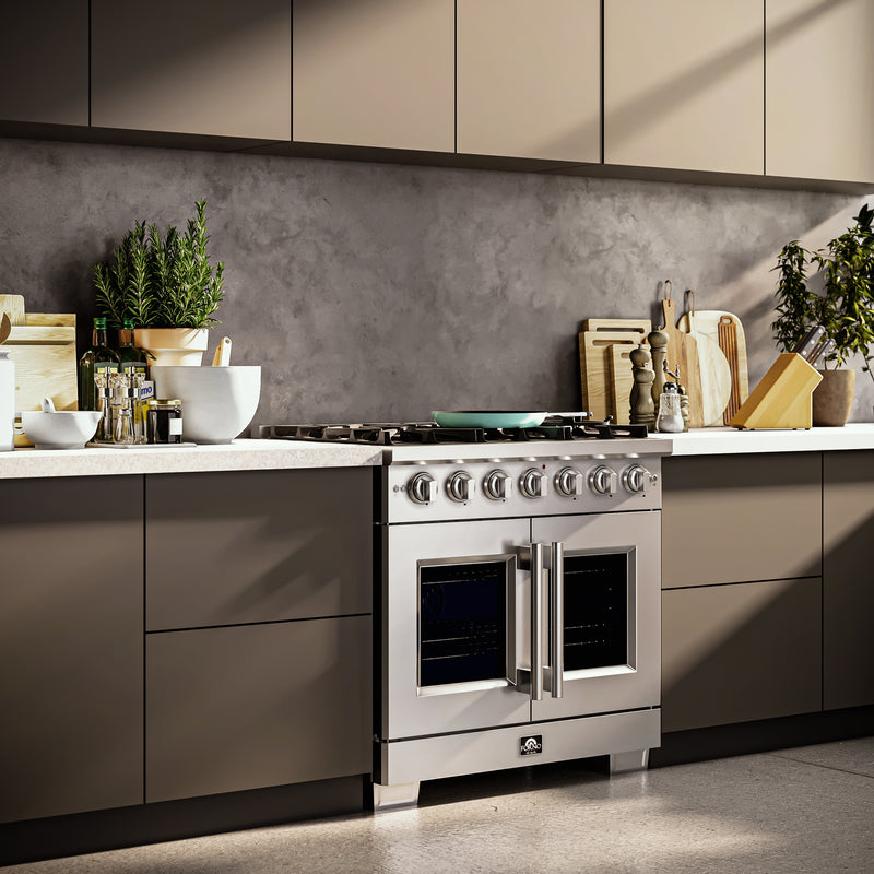 Load image into Gallery viewer, Forno Capriasca 36-Inch Freestanding French Door Gas Range, 6 Burners, Convection Oven, Energy Efficient
