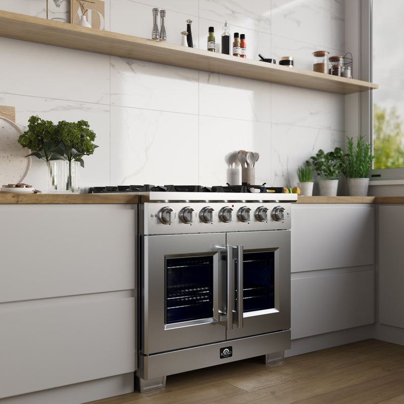 Load image into Gallery viewer, Forno Capriasca 36-Inch Freestanding French Door Gas Range, 6 Burners, Convection Oven, Energy Efficient
