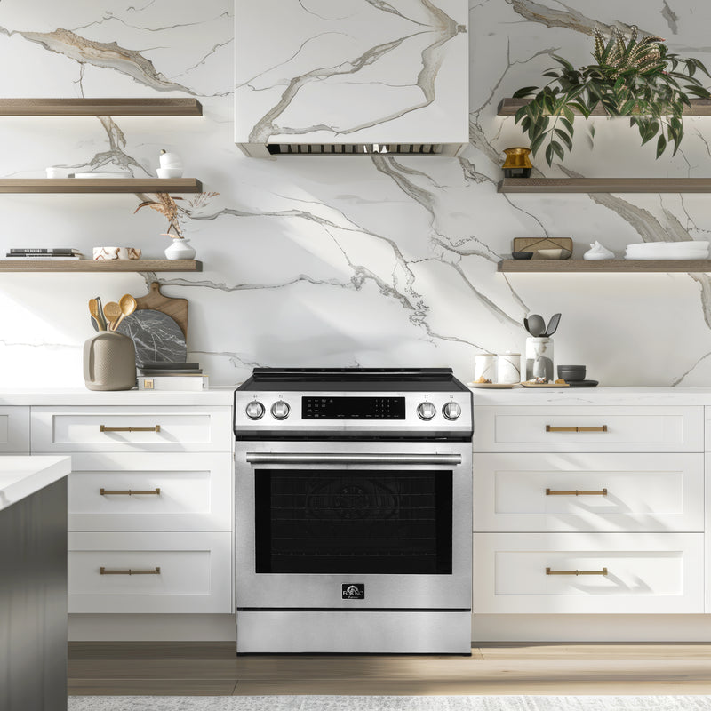 Load image into Gallery viewer, Forno Donatello Espresso 30-Inch Slide-In Stainless Steel Induction Range, Convection Oven, 5 Cooking Zones, Touch Control Panel
