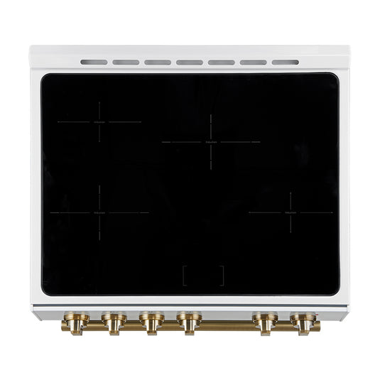 Forno Leonardo Espresso 30-Inch Slide-In White Induction Range, Convection Oven, 5 Cooking Zones, Touch Control Panel