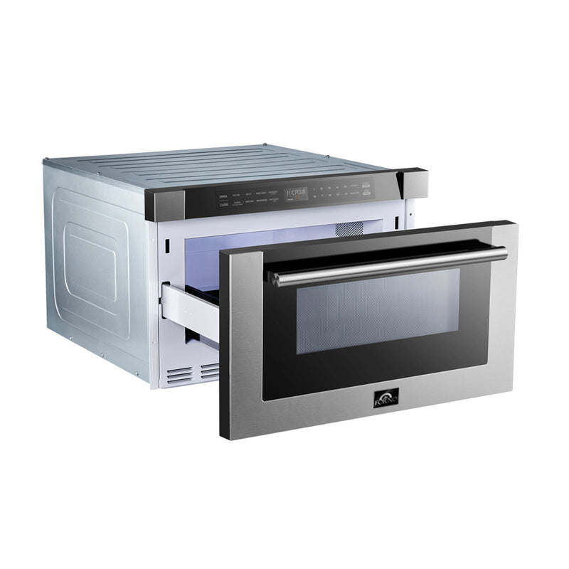 Load image into Gallery viewer, Forno Capoliveri 24-Inch Microwave Drawer, Stainless Steel, 1.2 cu.ft, 1000 Watts, Built-In, Touch Control LCD Display, Auto-Touch Open/Close, 11 Power Levels, Sensor Cooking
