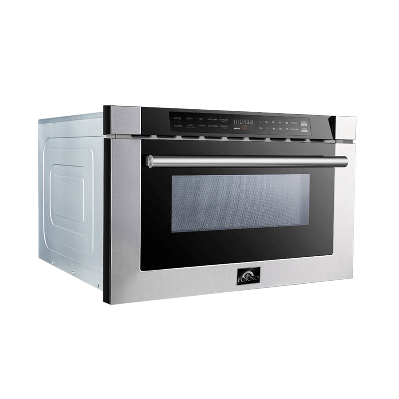 Load image into Gallery viewer, Forno Capoliveri 24-Inch Microwave Drawer, Stainless Steel, 1.2 cu.ft, 1000 Watts, Built-In, Touch Control LCD Display, Auto-Touch Open/Close, 11 Power Levels, Sensor Cooking
