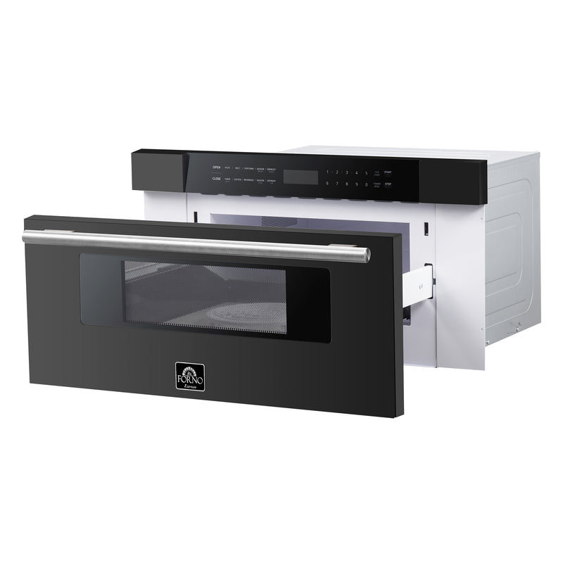 Load image into Gallery viewer, Forno Capoliveri Espresso 30-Inch Microwave Drawer, Black, 1.2 cu.ft, 1000 Watts, Built-In, Touch Control LCD Display, Auto-Touch Open/Close, 11 Power Levels, Sensor Cooking

