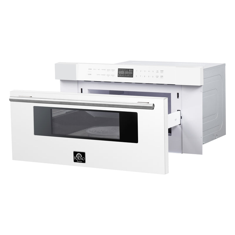 Load image into Gallery viewer, Forno Capoliveri Espresso 30-Inch Microwave Drawer, White, 1.2 cu.ft, 1000 Watts, Built-In, Touch Control LCD Display, Auto-Touch Open/Close, 11 Power Levels, Sensor Cooking
