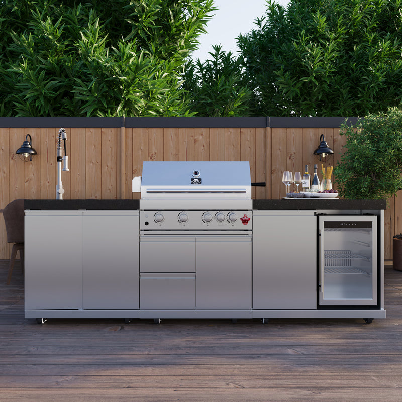 Load image into Gallery viewer, Forno Bulnes 30-Inch, Stainless Steel BBQ, with 3 Burners with Sear &amp; Rotisserie Infrared Burners, Beverage Center &amp; Black Granite Countertops - FODKT2506BLK
