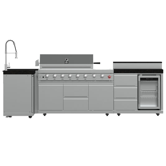 Forno Bulnes 40-Inch, Stainless Steel BBQ, with 5 Burners, Sear & Rotisserie Infrared, Beverage Center & Black Granite Countertops - FODKT2520BLK