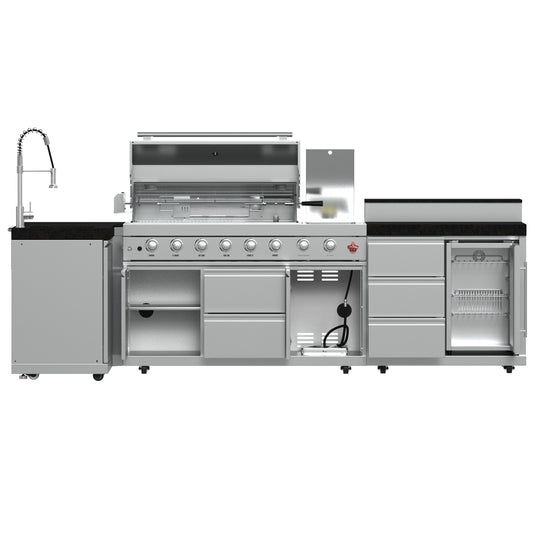 Forno Bulnes 40-Inch, Stainless Steel BBQ, with 5 Burners, Sear & Rotisserie Infrared, Beverage Center & Black Granite Countertops - FODKT2520BLK