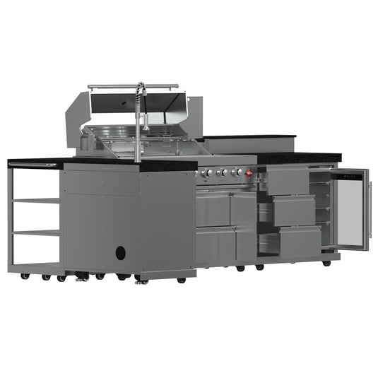 Forno Bulnes 40-Inch, Stainless Steel BBQ, with 5 Burners, Sear & Rotisserie Infrared, Beverage Center & Black Granite Countertops - FODKT2520BLK