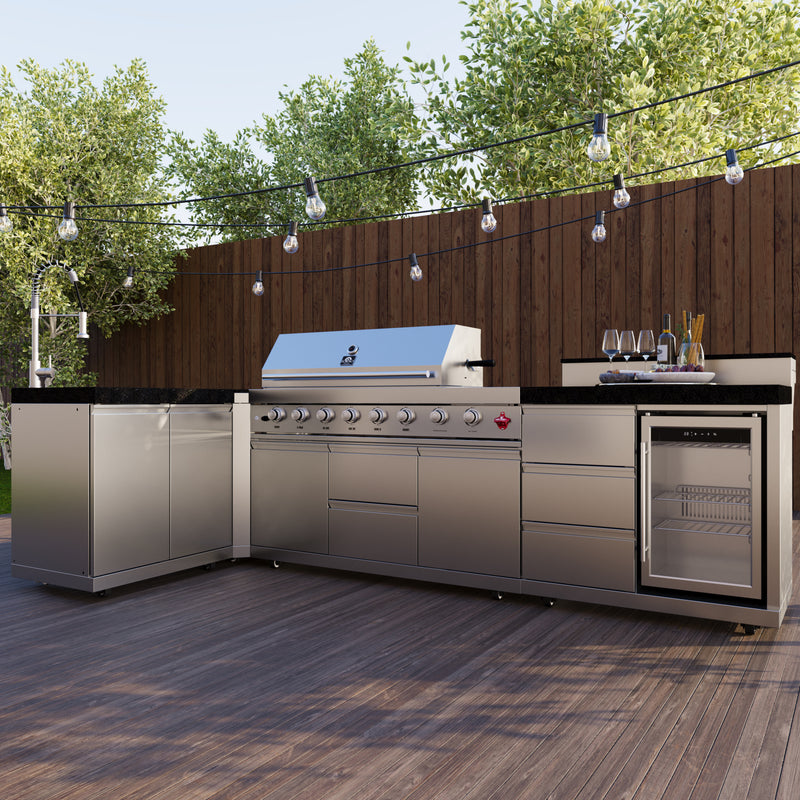 Load image into Gallery viewer, Forno Bulnes 40-Inch, Stainless Steel BBQ, with 5 Burners, Sear &amp; Rotisserie Infrared, Beverage Center &amp; Black Granite Countertops - FODKT2520BLK
