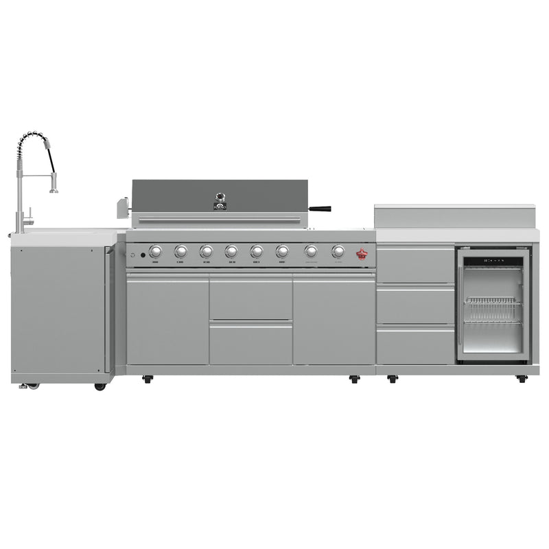 Load image into Gallery viewer, Forno Bulnes 40-Inch, Stainless Steel BBQ with 5 Burners, Sear &amp; Rotisserie Infrared with Side Burner, Beverage Center &amp; White Sintered Stone Countertops - FODKT2520WHT
