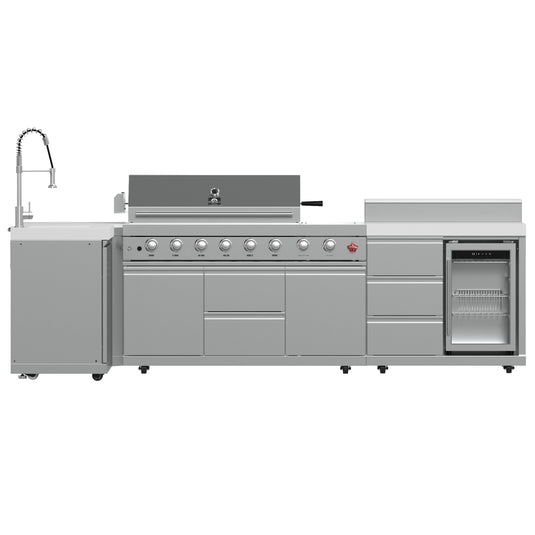 Forno Bulnes 40-Inch, Stainless Steel BBQ with 5 Burners, Sear & Rotisserie Infrared with Side Burner, Beverage Center & White Sintered Stone Countertops - FODKT2520WHT