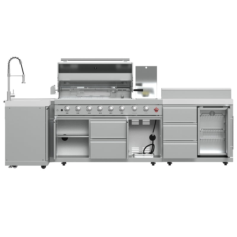 Load image into Gallery viewer, Forno Bulnes 40-Inch, Stainless Steel BBQ with 5 Burners, Sear &amp; Rotisserie Infrared with Side Burner, Beverage Center &amp; White Sintered Stone Countertops - FODKT2520WHT
