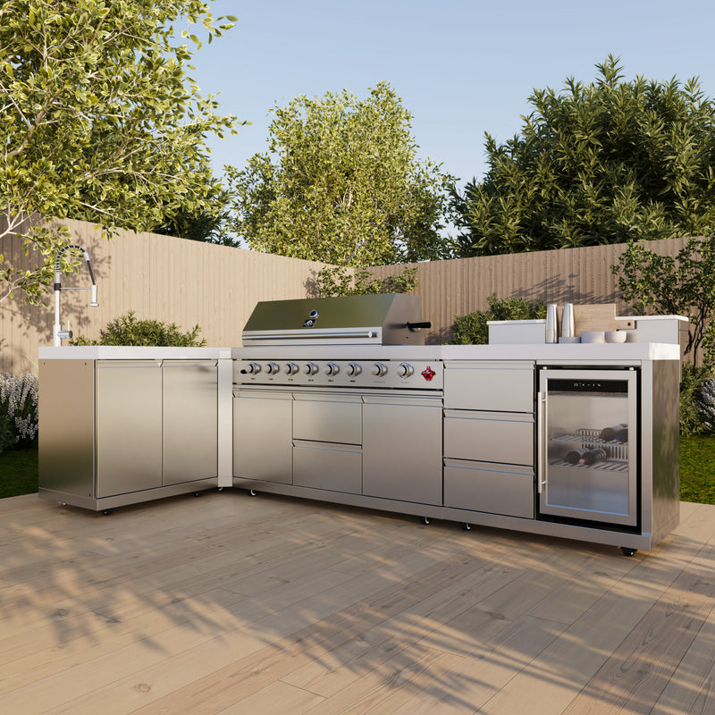 Load image into Gallery viewer, Forno Bulnes 40-Inch, Stainless Steel BBQ with 5 Burners, Sear &amp; Rotisserie Infrared with Side Burner, Beverage Center &amp; White Sintered Stone Countertops - FODKT2520WHT
