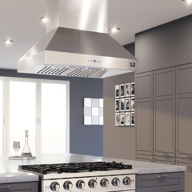 Load image into Gallery viewer, Forno Coppito 36-Inch Island Range Hood, Stainless Steel, LED Lighting, Adjustable Fan Speeds
