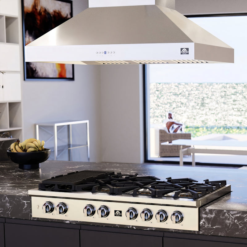Load image into Gallery viewer, Forno Coppito 48-Inch Island Range Hood, Stainless Steel, LED Lighting, Adjustable Fan Speeds
