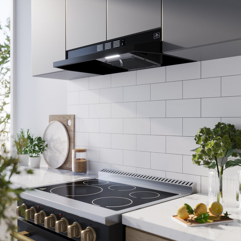 Load image into Gallery viewer, Forno Cappa 30-Inch Under Cabinet Range Hood, Black, 200 CFM, Convertible, LED Lighting
