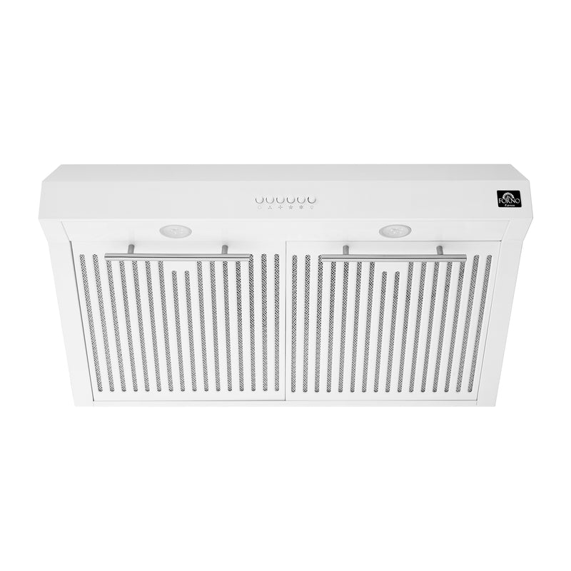 Load image into Gallery viewer, FORNO Premium 4-Piece Kitchen Bundle - Leonardo Espresso 30&quot; White Range, 30&quot; White Range Hood, 31&quot; White Bottom Freezer Refrigerator, 24&quot; White Built-In Dishwasher - FBDL-006-03US
