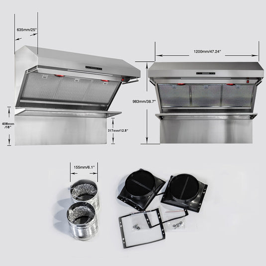 Forno Savona 48-Inch, Stainless Steel Wall Mount Range Hood with Hybrid Filters and Backsplash - FRHWM5029-48HB