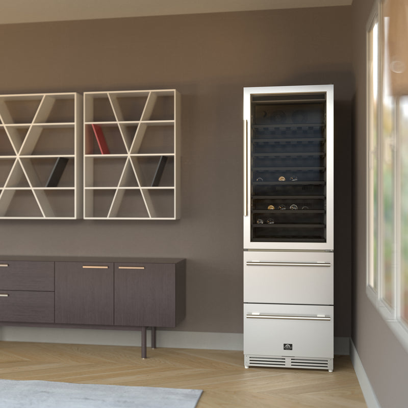 Load image into Gallery viewer, Forno Azienda 24-Inch Dual Temperature Zone Wine Cooler, Up to 108 Bottles, Two Refrigerated Drawers, Adjustable Temperature Zones, Energy Efficient
