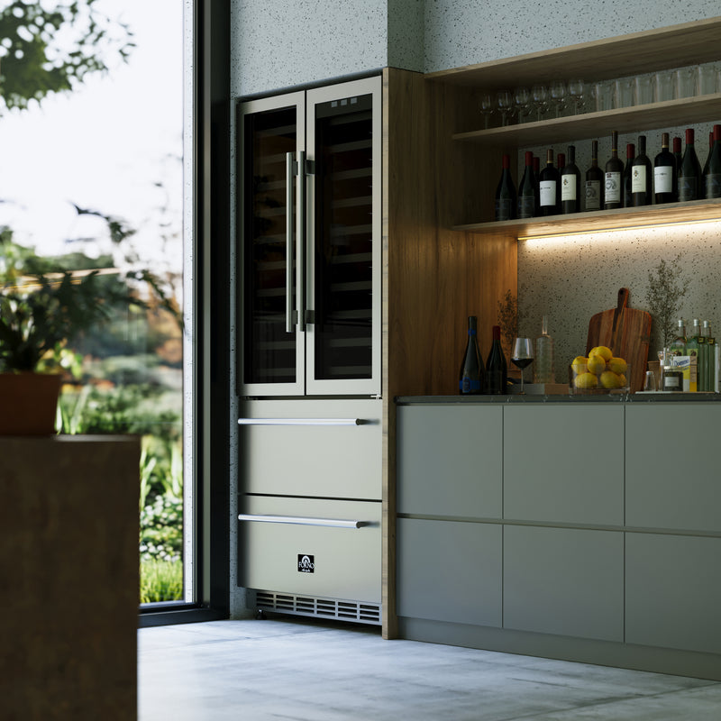 Load image into Gallery viewer, Forno Campania 32-Inch Wine Cooler, Stainless Steel, Dual Wine Zones, Two Beverage Drawers, 17.7 cu.ft
