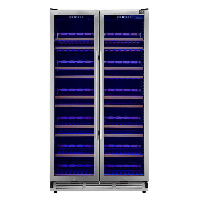 Load image into Gallery viewer, Forno Vernazza 40-Inch Side-by-Side Dual Zone Wine Cellar, 25.07 cu.ft Capacity, Stainless Steel, Temperature Control, UV-Protected Glass Door, Wooden Shelves
