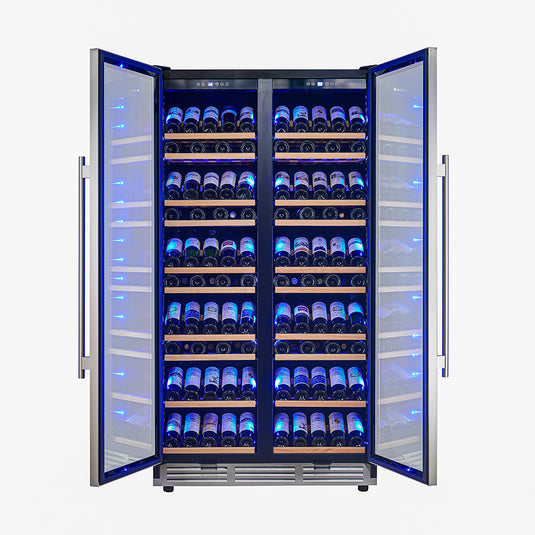 Forno Vernazza 40-Inch Side-by-Side Dual Zone Wine Cellar, 25.07 cu.ft Capacity, Stainless Steel, Temperature Control, UV-Protected Glass Door, Wooden Shelves