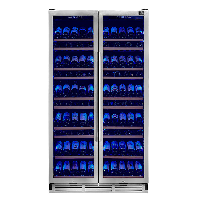 Load image into Gallery viewer, Forno Vernazza 40-Inch Side-by-Side Dual Zone Wine Cellar, 25.07 cu.ft Capacity, Stainless Steel, Temperature Control, UV-Protected Glass Door, Wooden Shelves
