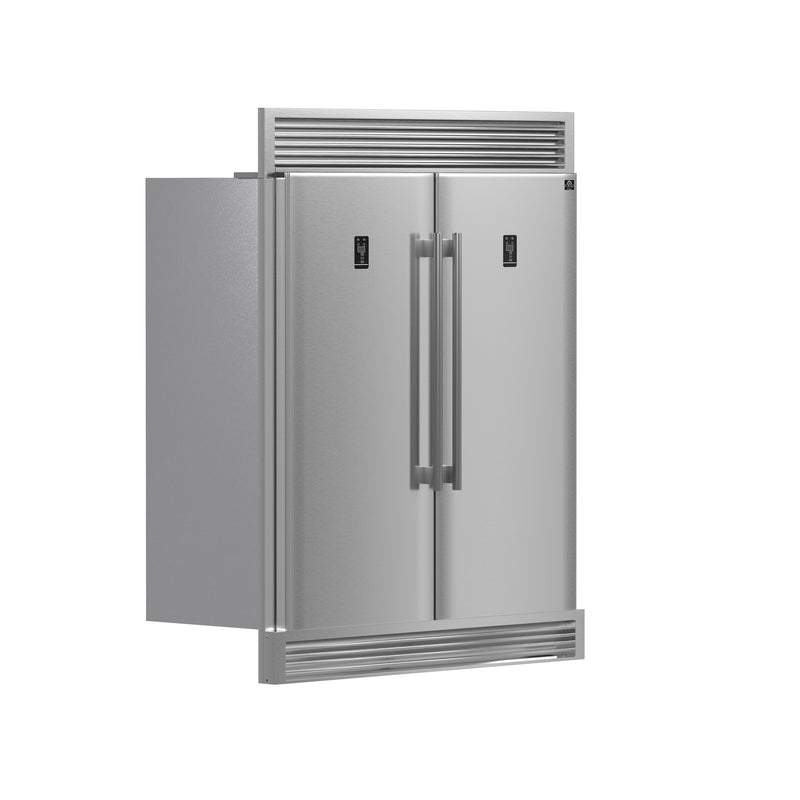 Load image into Gallery viewer, FORNO Premium 3-Piece Kitchen Bundle - FORNO Galiano 48&quot; Freestanding Dual Fuel Range, FORNO Rizzuto 60&quot; W. Dual Combo Convertible Refrigerator, FORNO 48&quot; Wall Mount Range Hood - FBDL-017-02US
