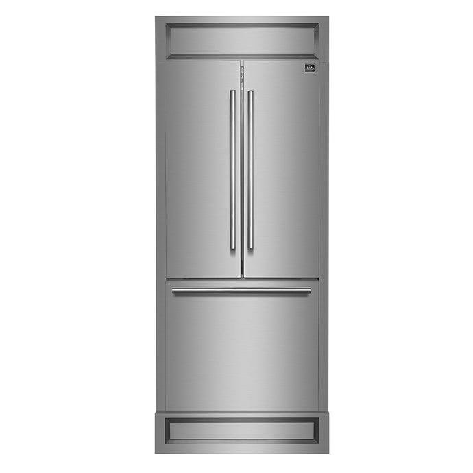 Forno Gallipoli 30-Inch French Door Refrigerator, 17.5 cu.ft Capacity, Modern Decorative Grill, 34-Inch Width, Stainless Steel, No Frost Technology, Energy Efficient