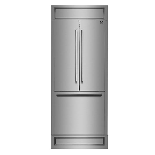 Forno Gallipoli 30-Inch French Door Refrigerator, 17.5 cu.ft Capacity, Modern Decorative Grill, 34-Inch Width, Stainless Steel, No Frost Technology, Energy Efficient