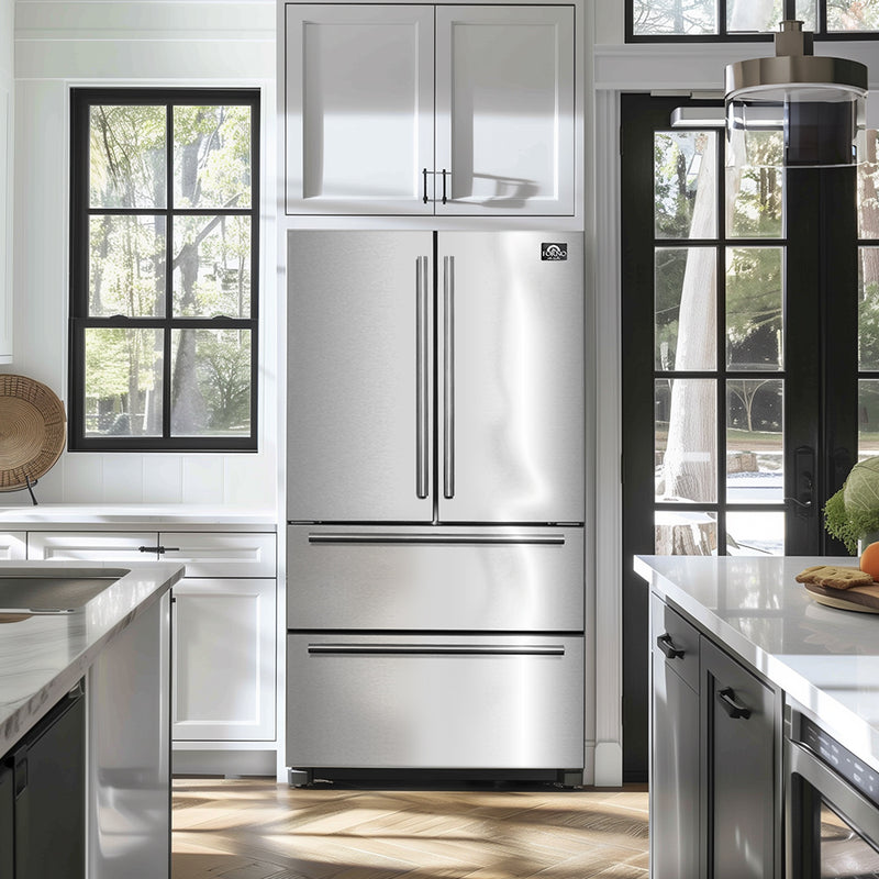 Load image into Gallery viewer, Forno Moena 36-Inch French Door Refrigerator, 19.2 cu.ft, Counter Depth, Ice Maker, Stainless Steel Interior Panel, ENERGY STAR Certified
