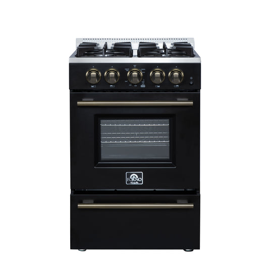 Forno Breno 24 Inch, Black Freestanding Gas Range - FFSGS6272-24BLK
